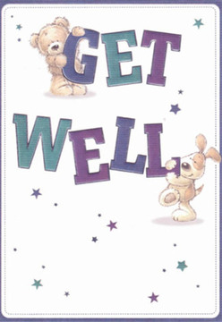 Sending a get well message is always about more than words, and this charming illustrated card embodies the warmth and hope that Harold Wood locals so often share. The scene features two playful friends-a teddy bear and an eager puppy-caught in a moment of gentle mischief as they balance the bold, vibrant letters spelling 'Get Well.' The bear's fur is rendered with whimsical brushstrokes, inviting you to imagine its softness, while the puppy's expressive, loving face gazes up from the base of the card as if to say, 'you're not alone on your road to recovery.' Deep purples and cool teals decorate the message, standing out against an immaculate white background that evokes the clean, fresh feeling of a new morning in Harold Wood. Around them, a scattering of sapphire and lavender stars glimmer like small tokens of encouragement, their placement thoughtful and uplifting-much like the bespoke bouquets we arrange for neighbours near Ardleigh Green or Harold Wood Park. This card radiates comfort, innocence, and heartfelt care, echoing the nurturing craftsmanship of our florists. The overall composition is soothing, cheerful, and sincere, offering not just a wish but a genuine embrace from the community and the calming reassurance of a well-tended garden in bloom.